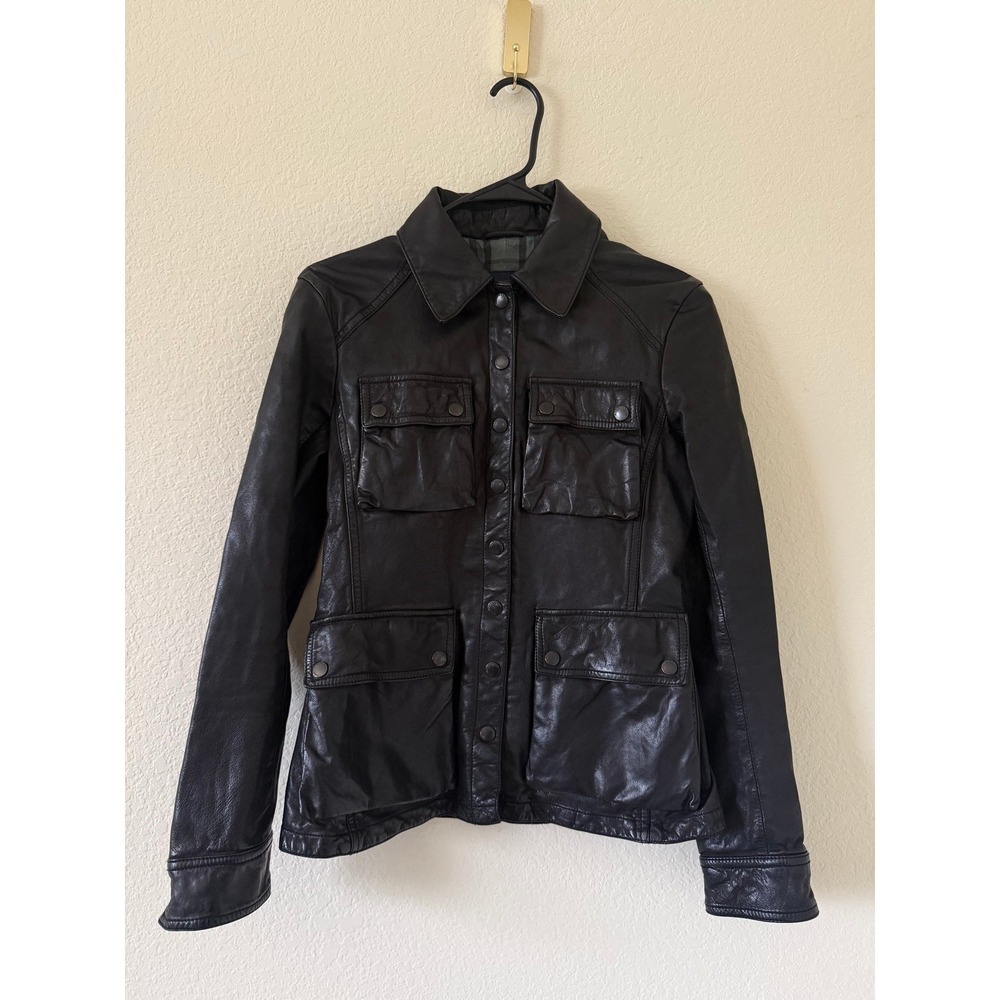 Burberry London Womens Black Buffalo Leather Field Jacket Italy Size 4 Grunge